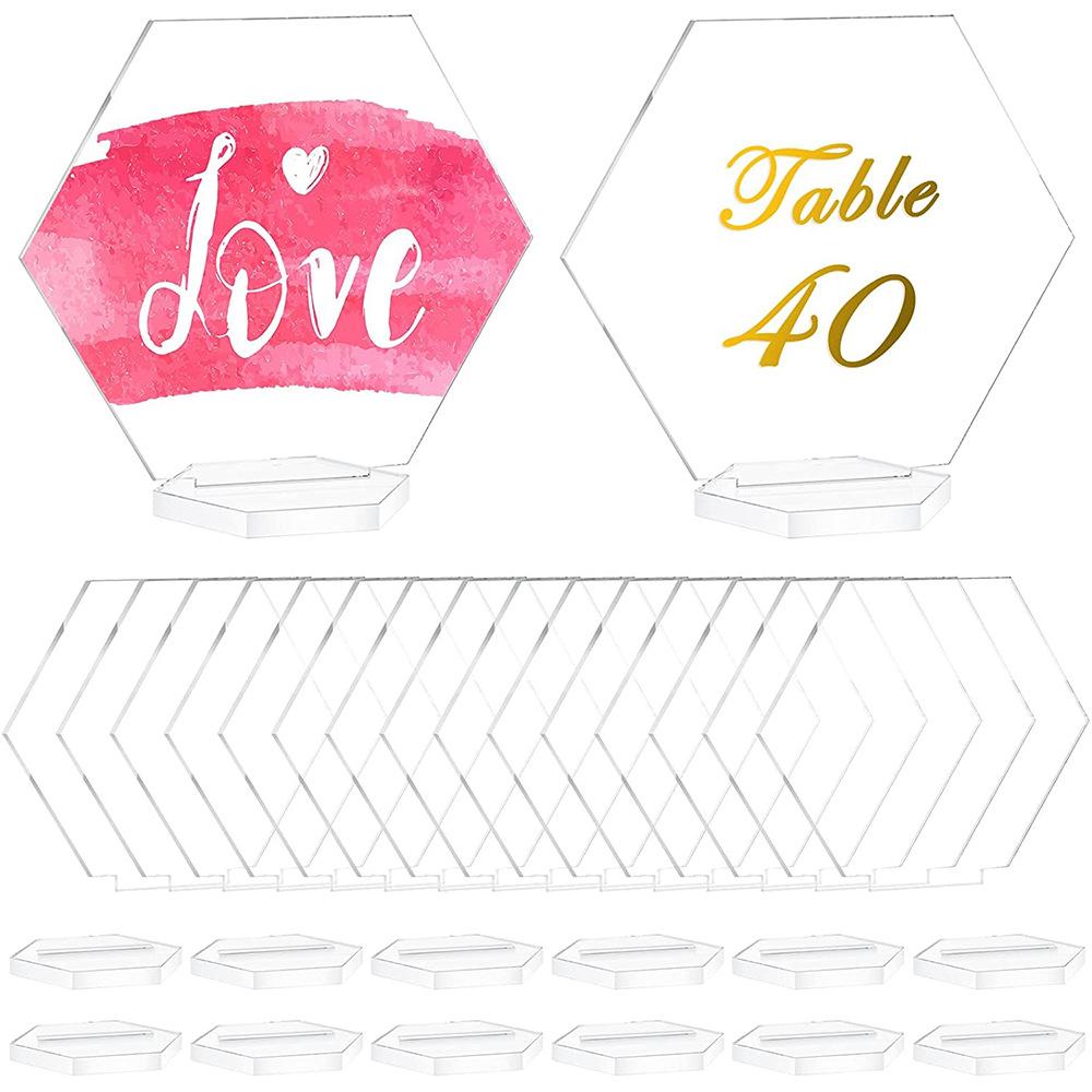Hexagon Acrylic Blank With Stand,DIY Clear Hexagon Place Cards, Acrylic Table Numbers Sign for Wedding Table Reception Decor