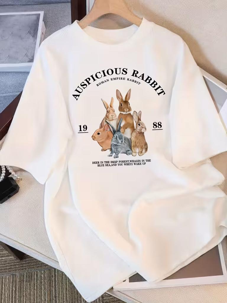 Women'S Short-Sleeve T-Shirt with A Rabbit Bought Carrots,New Loose-Fitting Summer Style,Flattering Lady's Top Travel Daily Wear