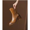 Neue Schwarzbraune Retro-Stil Mid-Tube Stiefel mit Seitlichem Reißverschluss Neue Herbst Damen Kurzstiefel mit Dickem Absatz Zapatos De Mujer