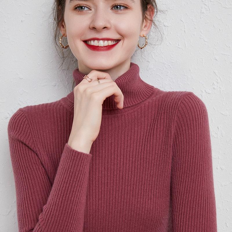 High-Neck Slim-Fit Women's Knit Pullover - Autumn/Winter 2024 Base Layer Sweater