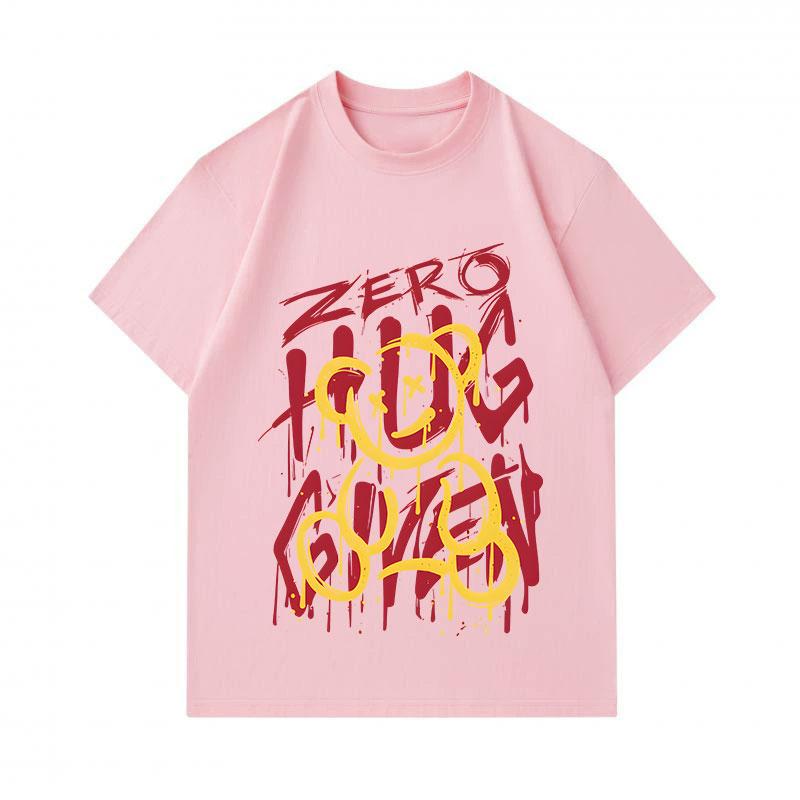 Men's 100% Cotton Crew Neck Short Sleeve T-Shirt, Casual Graffiti Zero Hug Smile Print Soft Breathable Streetwear Tee for Daily Wear