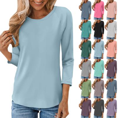 Shirt For Women's Fashion Casual Raglan Sleeve Round Neck 3/4 Sleeve Loose Solid Color T-Shirt Ladies Top