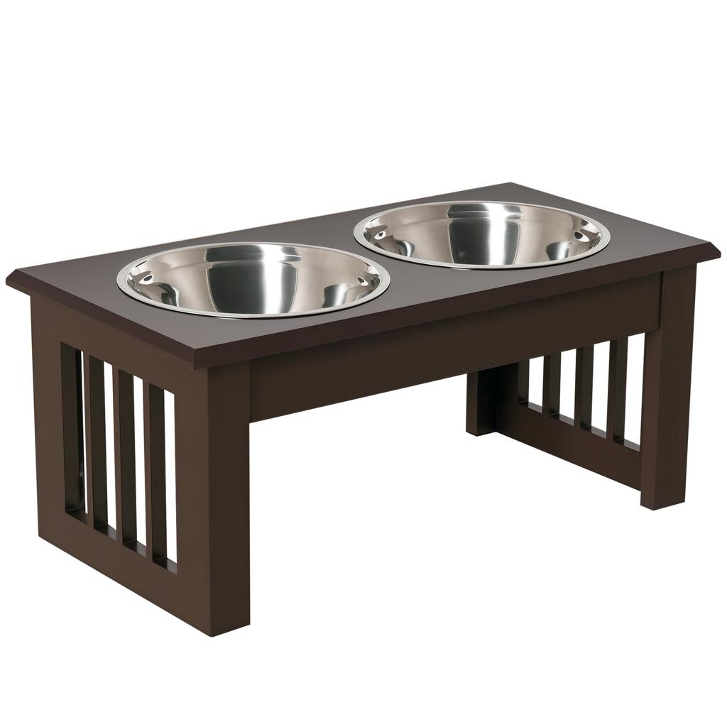 Raised Dog Feeding Bowls with Stand, Stainless Steel for Extra Small and Small Dog, 44L x 24W x 15H cm - Brown