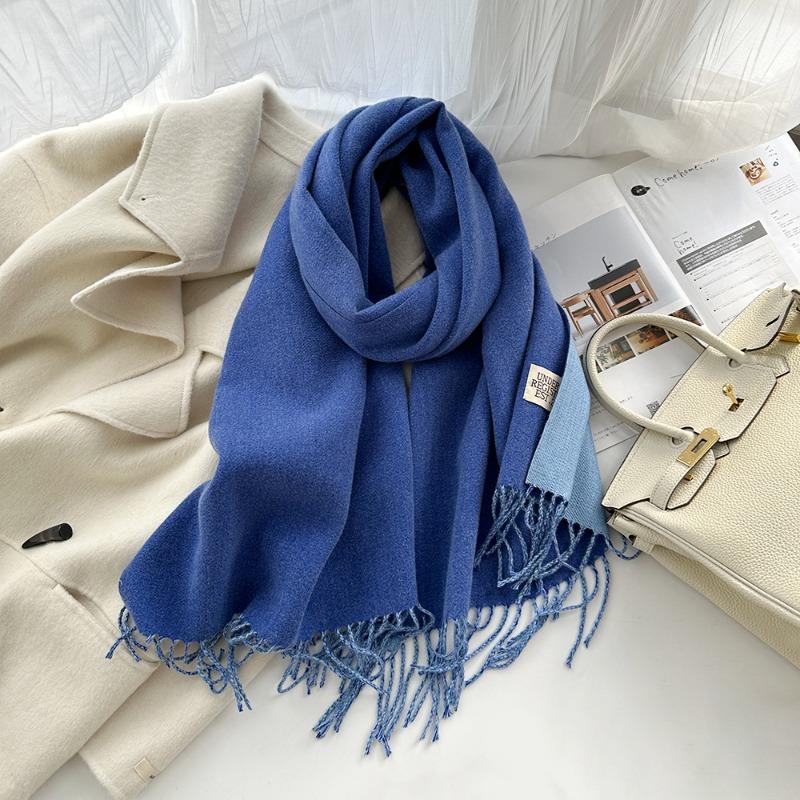 Solid Color Imitation Cashmere Scarf Women's Winter Thickened Double-sided Warm Scarf Cold-proof Outer Long Shawl