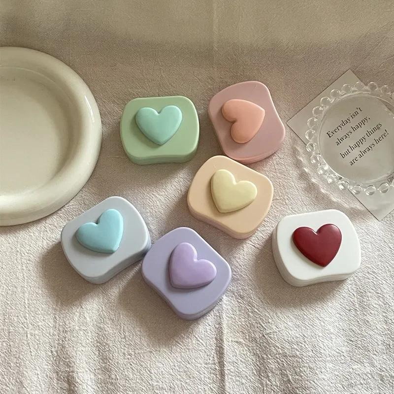 Women Colored Contact Lens Box Candy Color Square Love Portable Mirror Contact Lens Box Travel Easy Carry Storage Container