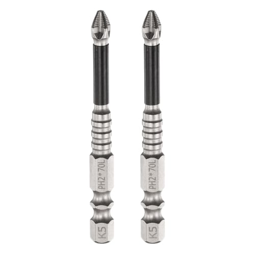 uxcell 2-Piece Phillips Bit Driver Bit, PH2, 70mm Long, Hex Shank, Strong Magnetic Bit, Non-Slip, for Electric Screwdrivers, Silver