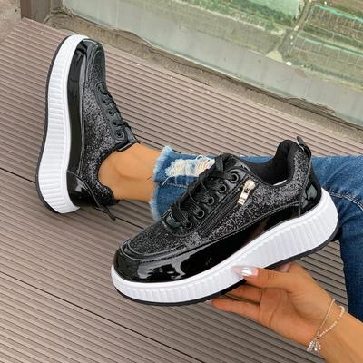 Damen Freizeitsportschuhe Herbst Neu Rundkopf Riemen vorne Dicke Sohle Rutschfest Abriebfest Low-Top Schuhe