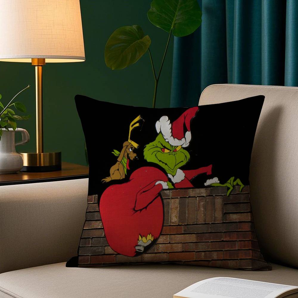 Cartoon Green Monster Pillow Case Short Plush Print Cushion Cover Square Throw Pillow Covers Sofa Home Decor