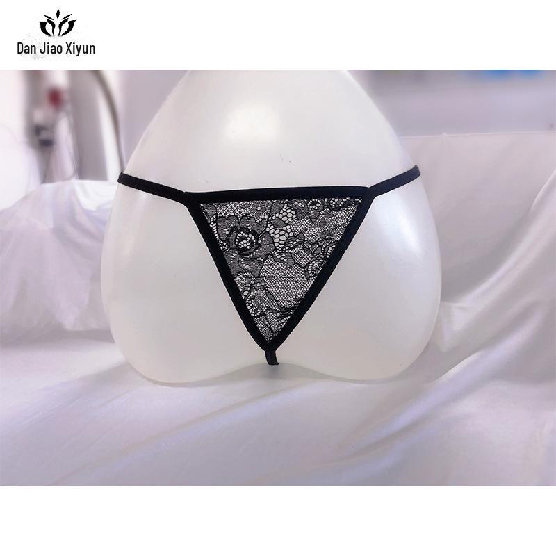 Spitzen-String-Höschen mit Schrittverschluss und nicht ausziehbaren Schnüren, transparenter Slip mit niedriger Taille.