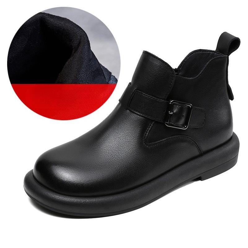 Leder Kurzstiefel für Damen, Neue Styles für Herbst und Winter, Lässige High-Top Schuhe, Retro Flache Schuhe
