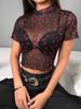 Hot Mesh Heart Turtleneck T Shirts Tops Women Transparent See Through White Black Elastic Skinny Crop Tops Stretchy New