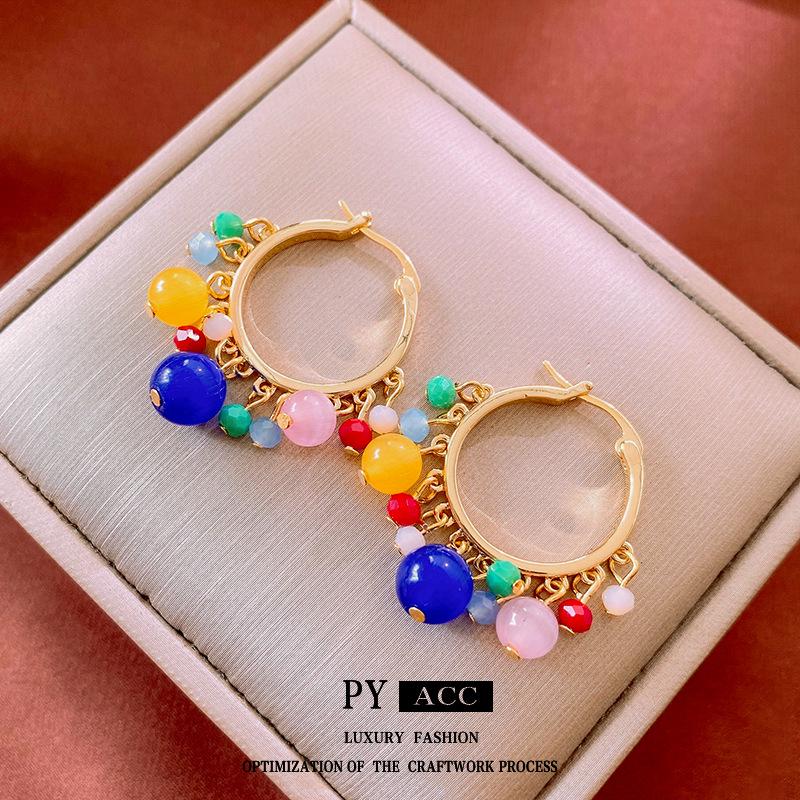 

Gold-Plated Cat s Eye Tassel Ear Cuffs - Bohemian Retro Style Earrings for Women