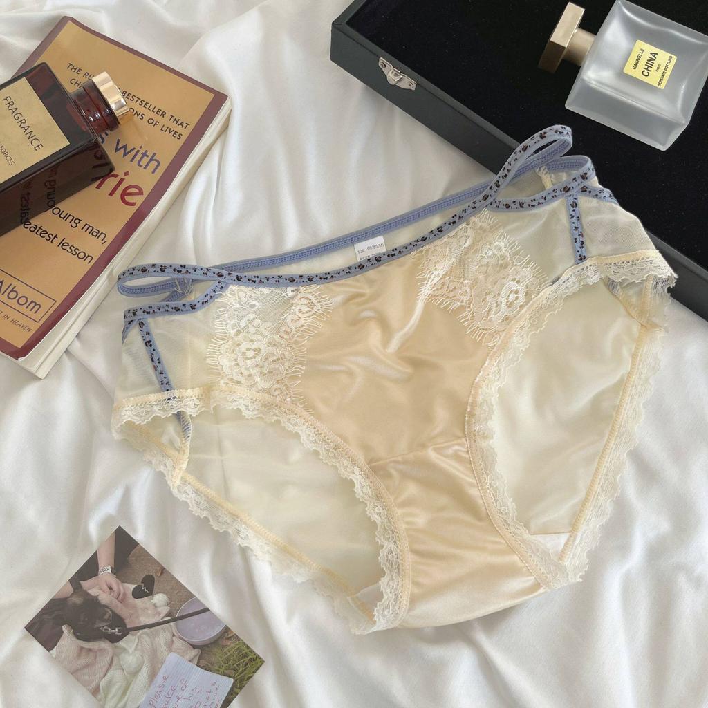 Ladies Summer Light Luxury Sexy Pure Desire Lace Satin Mesh Gauze Ice Silk Briefs