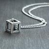 Vnox Retro Hollow Cube Pendant for Men Stainless Steel Square Vintage Necklace Punk Geometric Collier 24" Chain