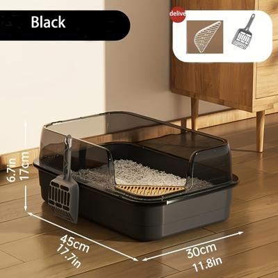 1 pièce Set Grande Litière pour Chat Semi-fermée Anti-éclaboussures Parois Hautes Pelle à Litière Amovible Plaque Anti-fuite Facile à Nettoyer