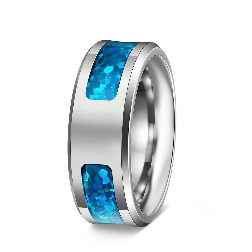 Men's Fashion Titanium Steel Opal Ring with Personalized Laser Engraving Option