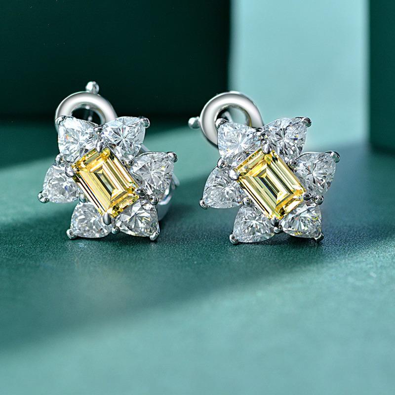 Gica Gema 100% 925 Sterling Silver Light Yellow Rectangle Personalized Classic Stud Earrings For Women Fine High Grade Jewelry Gift