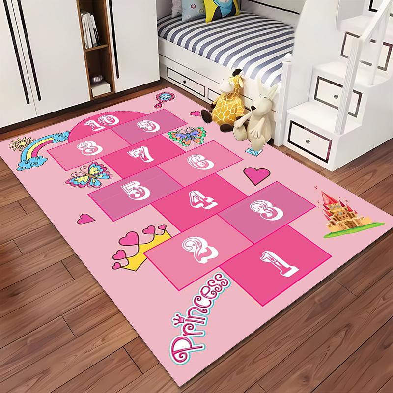 Princess Hopscotch Rug for Kids' Room Non-slip rug suitable for living room and bedroom sofas.