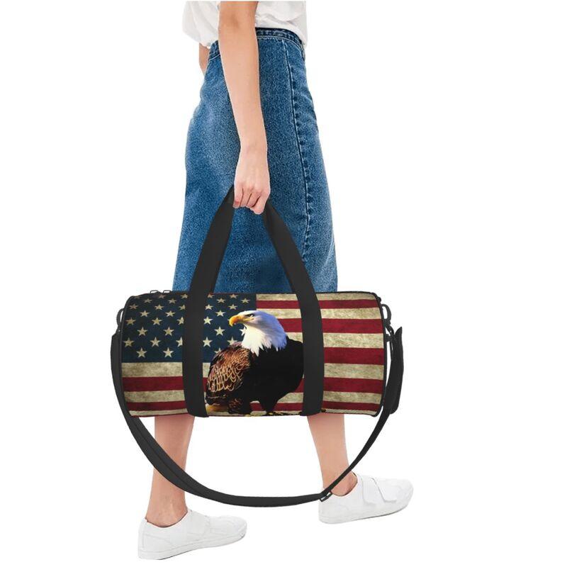 American Flag Eagle Print Travel Duffel Bag Unisex Lightweight Yoga Gym Sports Bags Portable Waterproof Carry on Luggage Bag