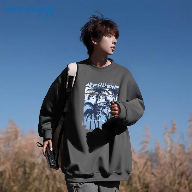 JEANSWEST Men's Round Neck Island Graffiti Pullover Sweatshirt