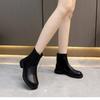 Fashion Round Toe Mid Heel Short Boots for Women Shoes Autumn/winter with/Without Plush Rear Zipper Soft Sole Slim Boot Zapatos Mujer