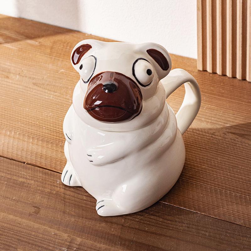 

Creative Pug Dog Ceramic Mug Cartoon Animal Dog Coffee Cup with Lid Large Capacity Dessert Coffee Cup Cute Dog Office Mug Gift 301-400ml