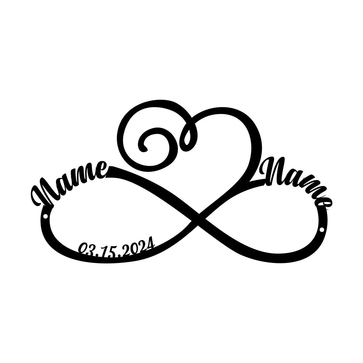 Personalized Heart Infinity Metal Wall Art Couple Gift Home Decor Wedding чёрный