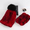 New Fashion Knitted Good Elastic Real Fur Scarf Hat Sets Women Winter Warm Natural Rex Rabbit Fur Scarves Hats Sets