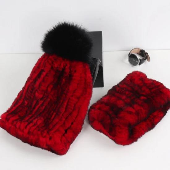 New Fashion Knitted Good Elastic Real Fur Scarf Hat Sets Women Winter Warm Natural Rex Rabbit Fur Scarves Hats Sets