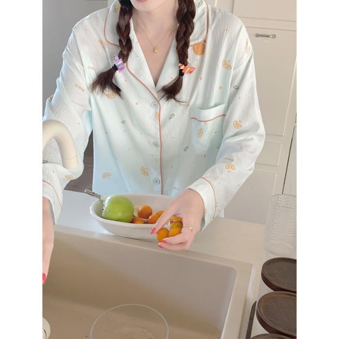 Cotton Material Spring and Autumn Sweet Home Collection Cloud Cotton Pajamas Womens Long Sleeved Charming Cartoon Milk Home