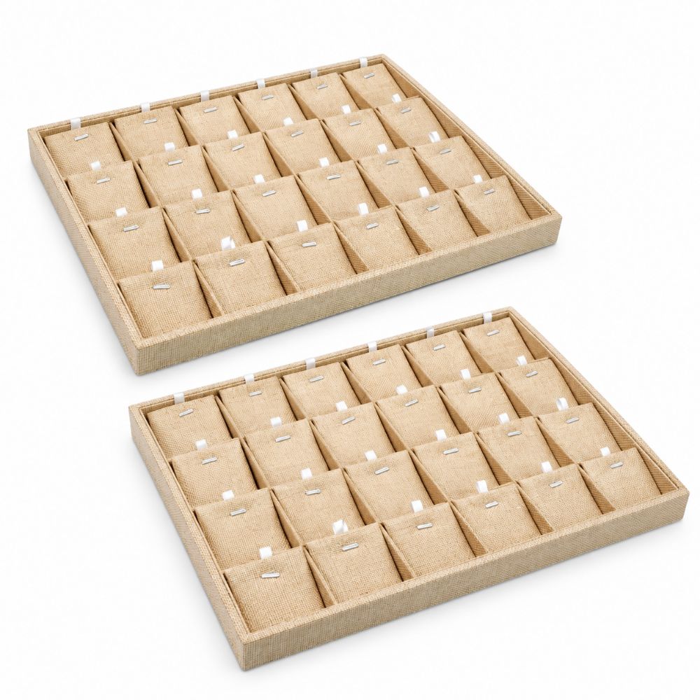 2 Pcs 24 Slots Jewelry Display Tray MDF Base Jewelry Showcase Jewelry Storage Case  For Pendants
