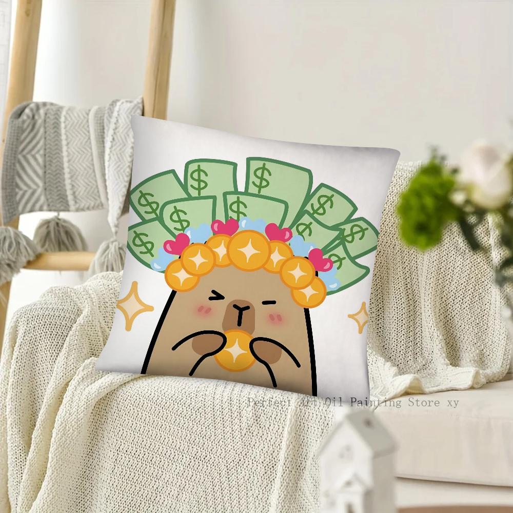 Cartoon Capybara Pillow Case Square Pillow Cushion Cover Bedroom Sofa Room Decoration Casual Pillow Cover