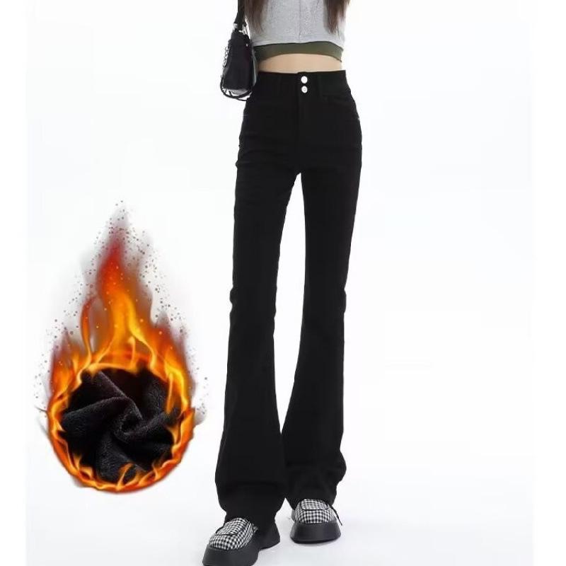 Women’s High Waist Gray Velvet Flare Jeans - Retro Stretch Bell Bottoms for Autumn & Winter
