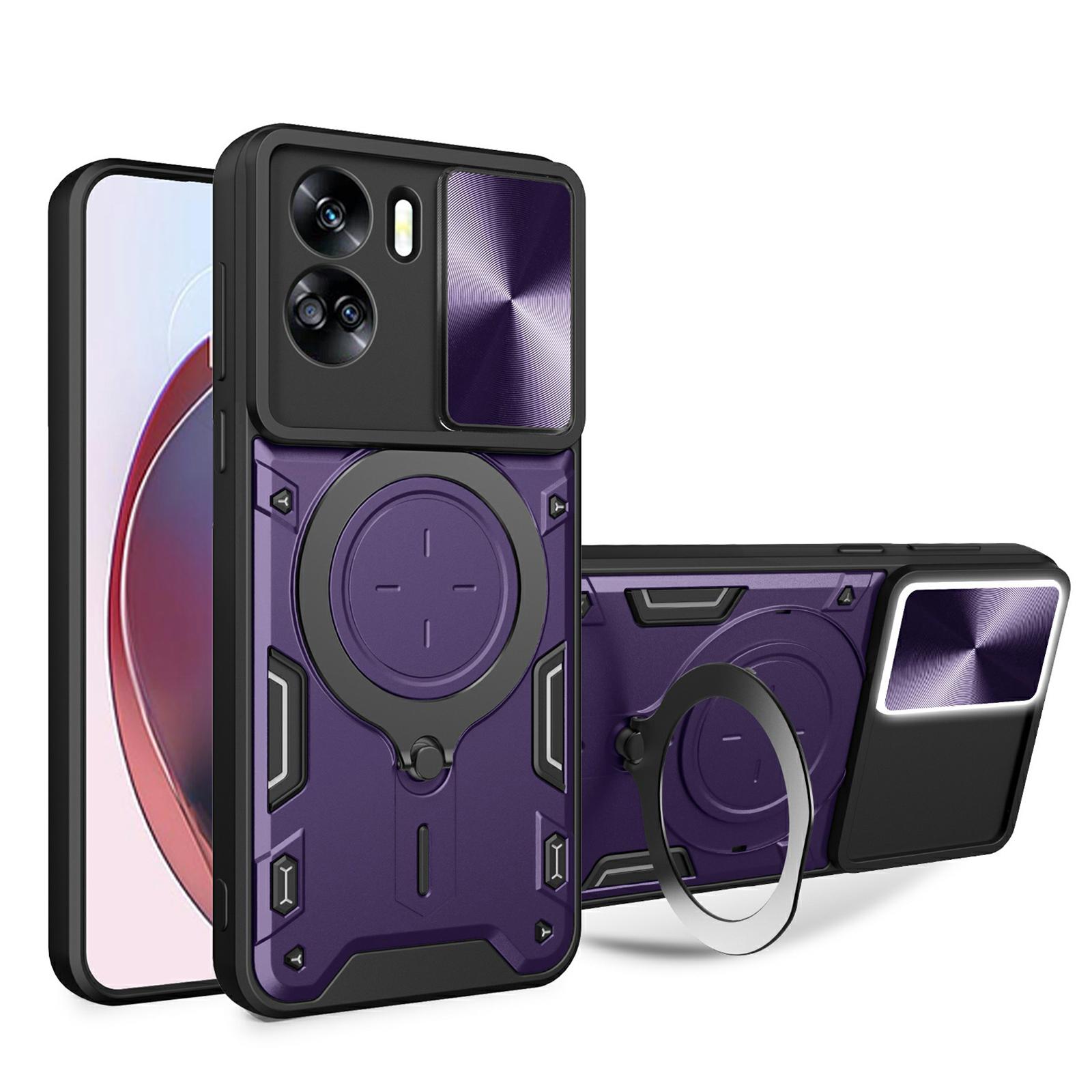 

For Honor 90 Lite 5G Case with Slide Camera Cover Rotating Kickstand TPU+PC Phone Shell Purple