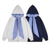 Unisex Royal Blue Plaid Hooded Zip-Up Sweatshirt Oversized Fit Lightweight Casual Pullover Fall