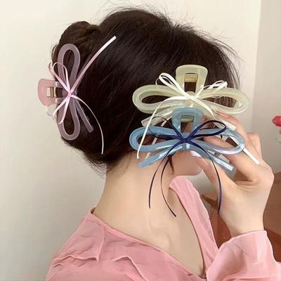 New Acrylic Hair Claw Ribbon Bow Transparent Shark Gripper For Women Girls Summer Outdoor Simple Hair Accessories 12cm