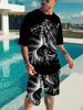 Summer Men Loose Streetwear Praying Hands Print Short Sleeve Set