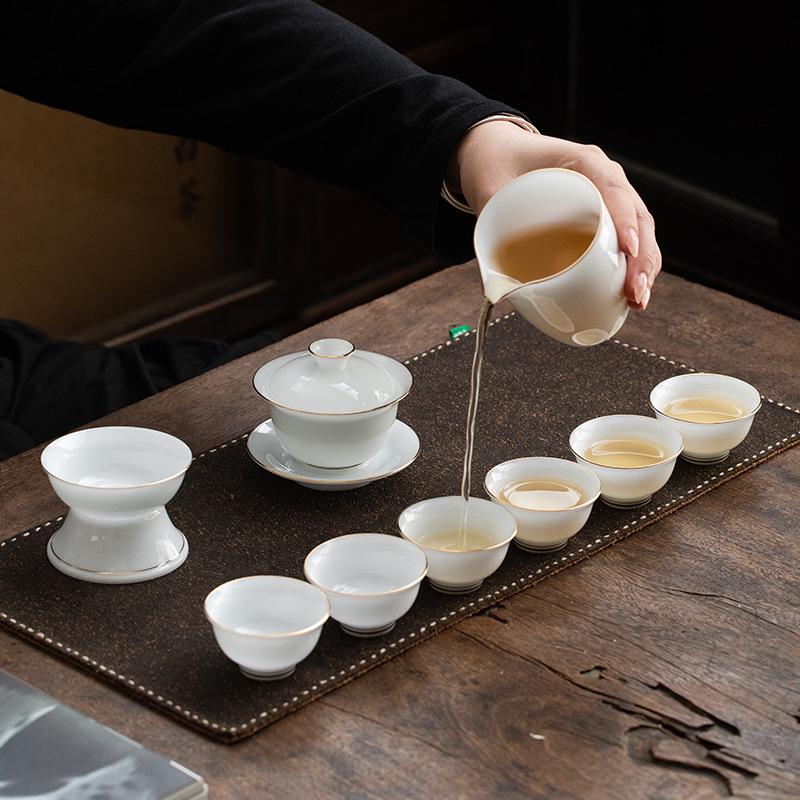 

Egret City Icy Jade Gold-Trimmed Porcelain Tea Set for Home & Office Reception Set of 4 белый