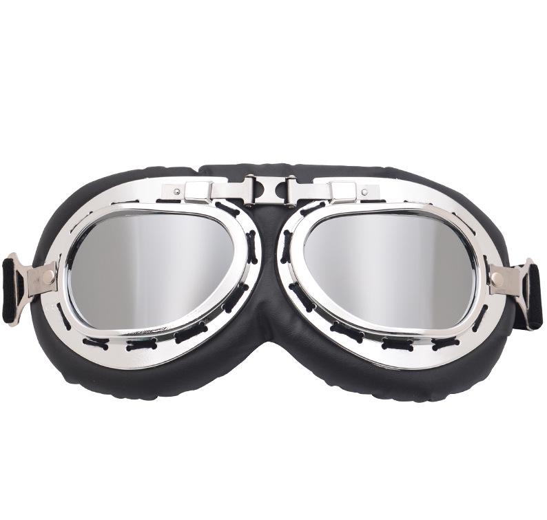 Retro Silver Frame Harley Motorcycle Goggles - Foldable Windproof Antique Bronze Design for Karting