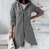 Womens Hooded Sweatshirt Loose Zipper Long Sleeve Casual Padded Coat