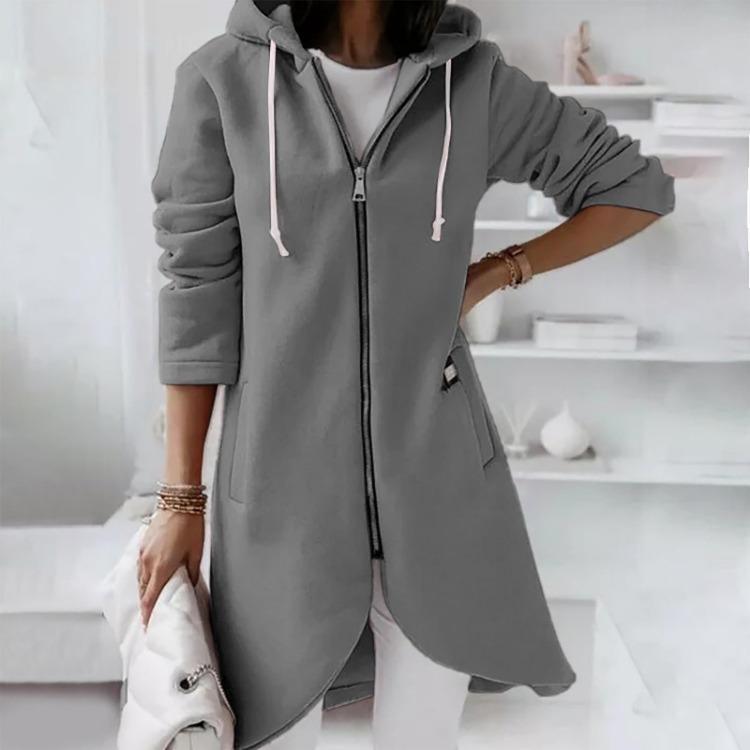Womens Hooded Sweatshirt Loose Zipper Long Sleeve Casual Padded Coat
