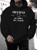 2025 Christmas New Unisex Sweatshirt Casual Versatile Style Fashion Hoodie with "Free Hugs" Letter Print - Pullover, Kangaroo Pocket, Stretch Fabric, 