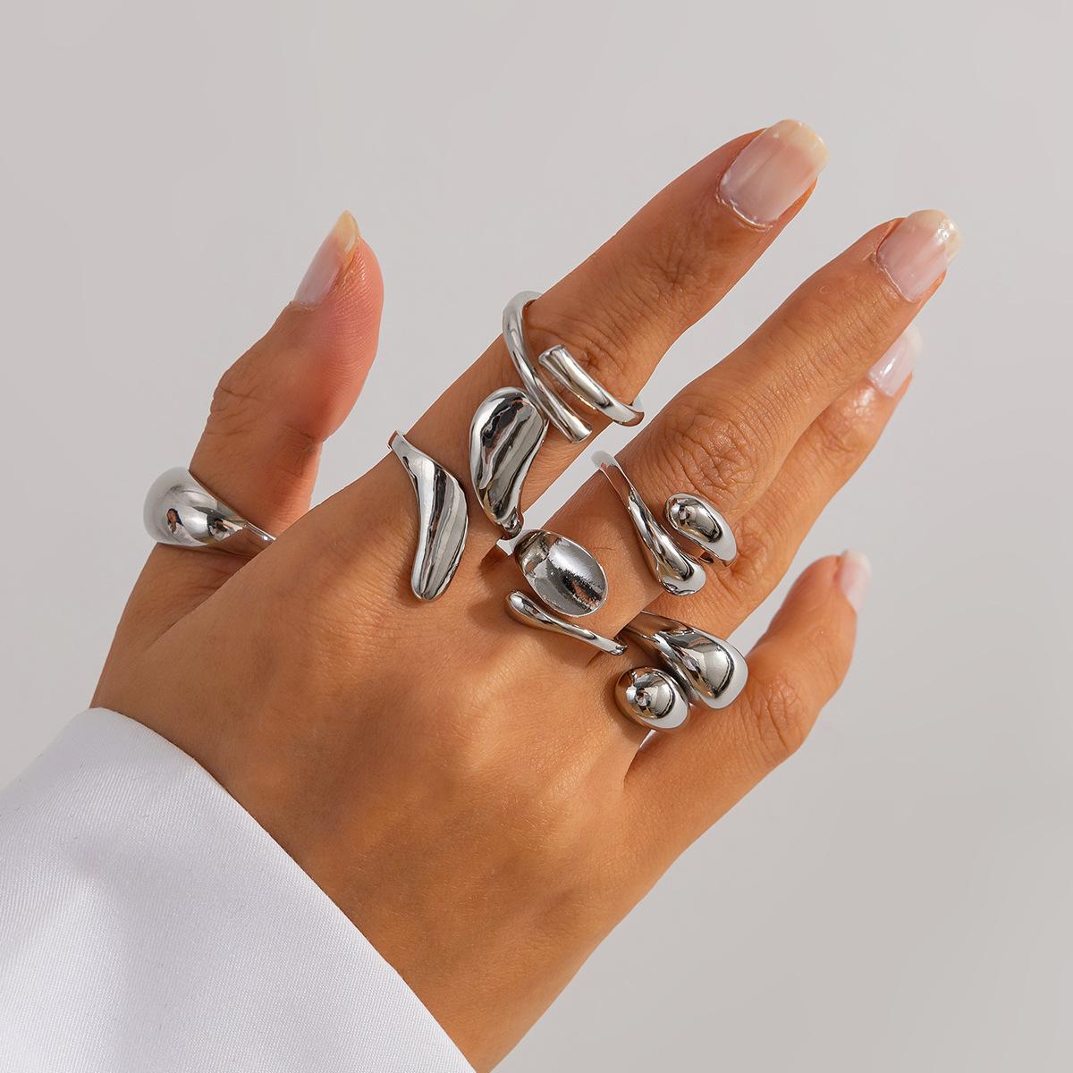 

DIEZI 6Pcs/Set Vintage Geometric Gold Silver Color Metal Open Ring for Women Men Goth Punk Adjustable Couple Rings Gift Jewelry