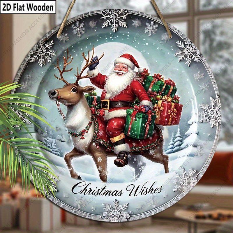 Christmas decoration sign,indoor hanging decorations,2D flat Wooden products withSanta Claus and Deer pattern,Christmas gifts for friends and family