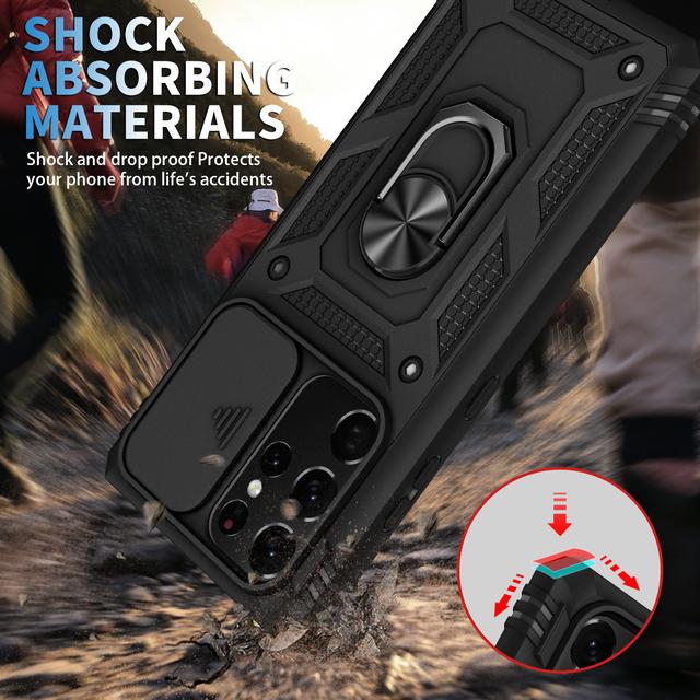 

Прочный противоударный чехол с кольцом на палец для Samsung Galaxy S22 S23 Ultra S20 Fe S22 Plus 5g A54 A14 A53 A33 A13 A52s A52, чехол для телефона for Galaxy S22 Ultra чёрный