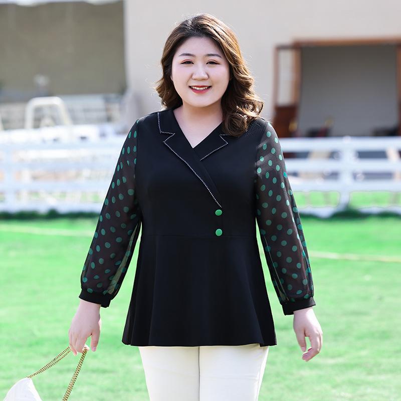 

Плюс Размер Женский Новый Осенний Темперамент Nine Minutes Длинный Рукав Шифоновый Топ XL чёрный