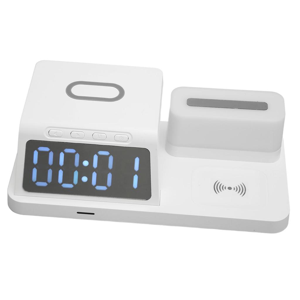 Multifunctional Alarm Clock Wireless with Night Light Calendar for Phone Watch Earphone