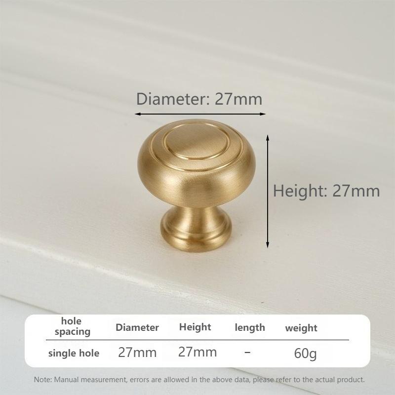 Solid Brushed Brass Kitchen Cabinet Pull Drawer Knob Bedroom Wardrobe Dresser Handle Luxury Furniture Knob - Single Hole