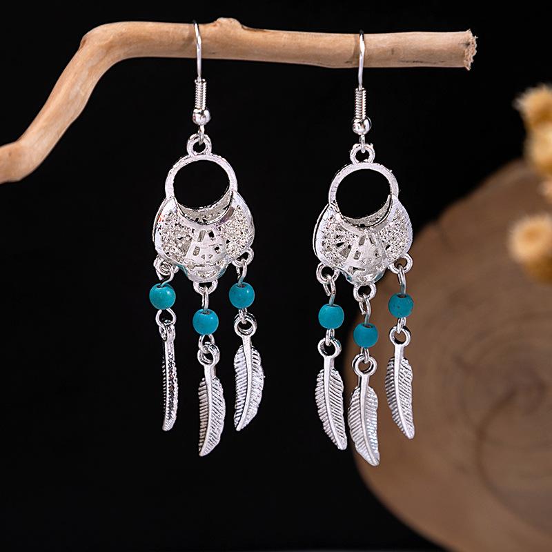 Bohemian Fringed Turquoise Earrings, Retro Minority Style Earrings, Personalized Temperament Earrings.