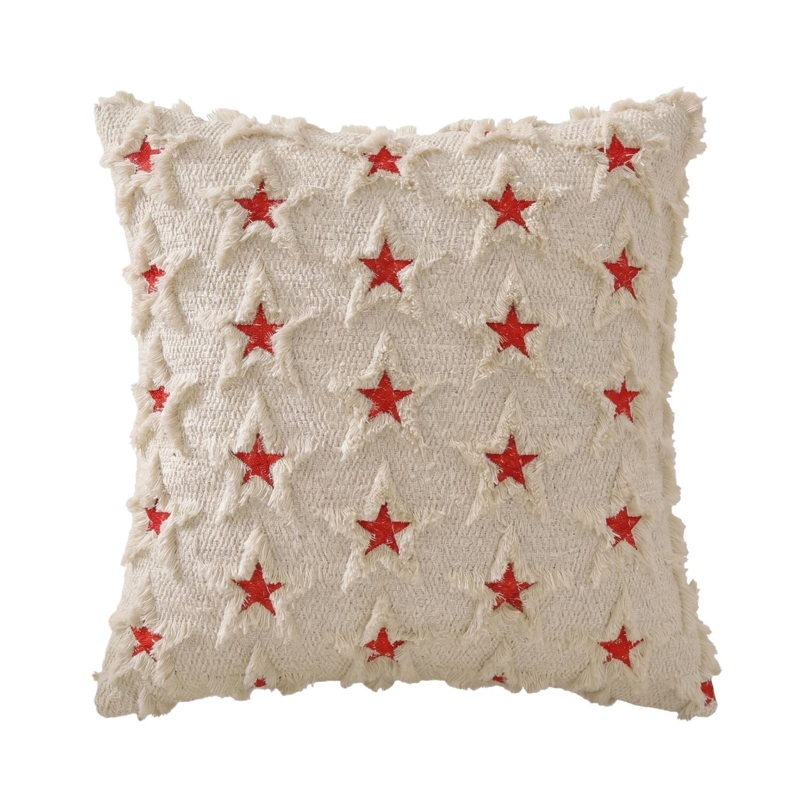 

Square Decorative Throw Pillow with Textured Star Pattern for Sofa Couch or Bed Cotton Fabric Removable Cover 18x18 Inch One Size білий
